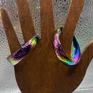 Vibrant Multicolor Hammered Hoop Earrings